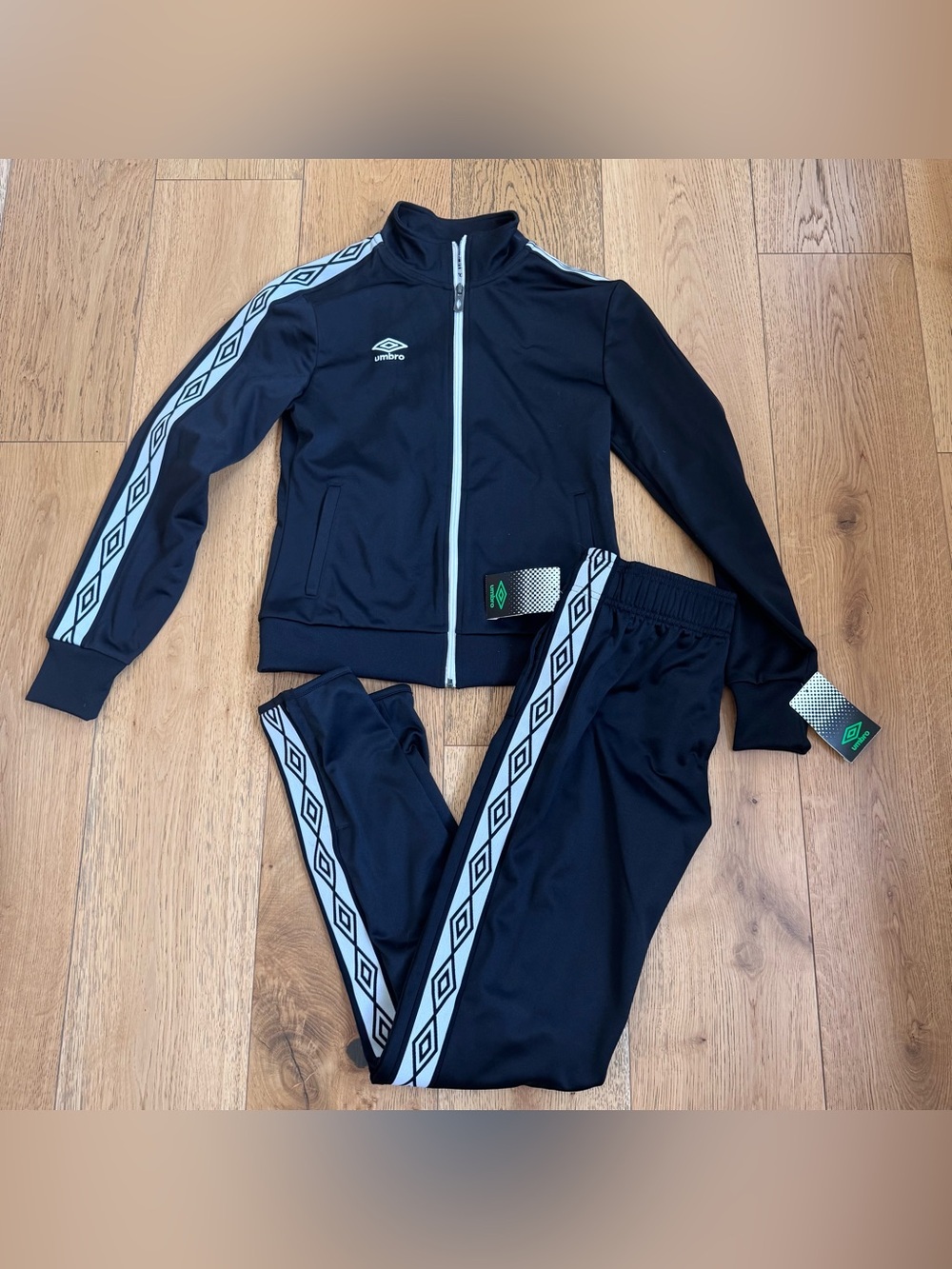 Umbro Women's Black Athletic Warm Up Tracksuit Zip Jacket & Pants Set Size XS